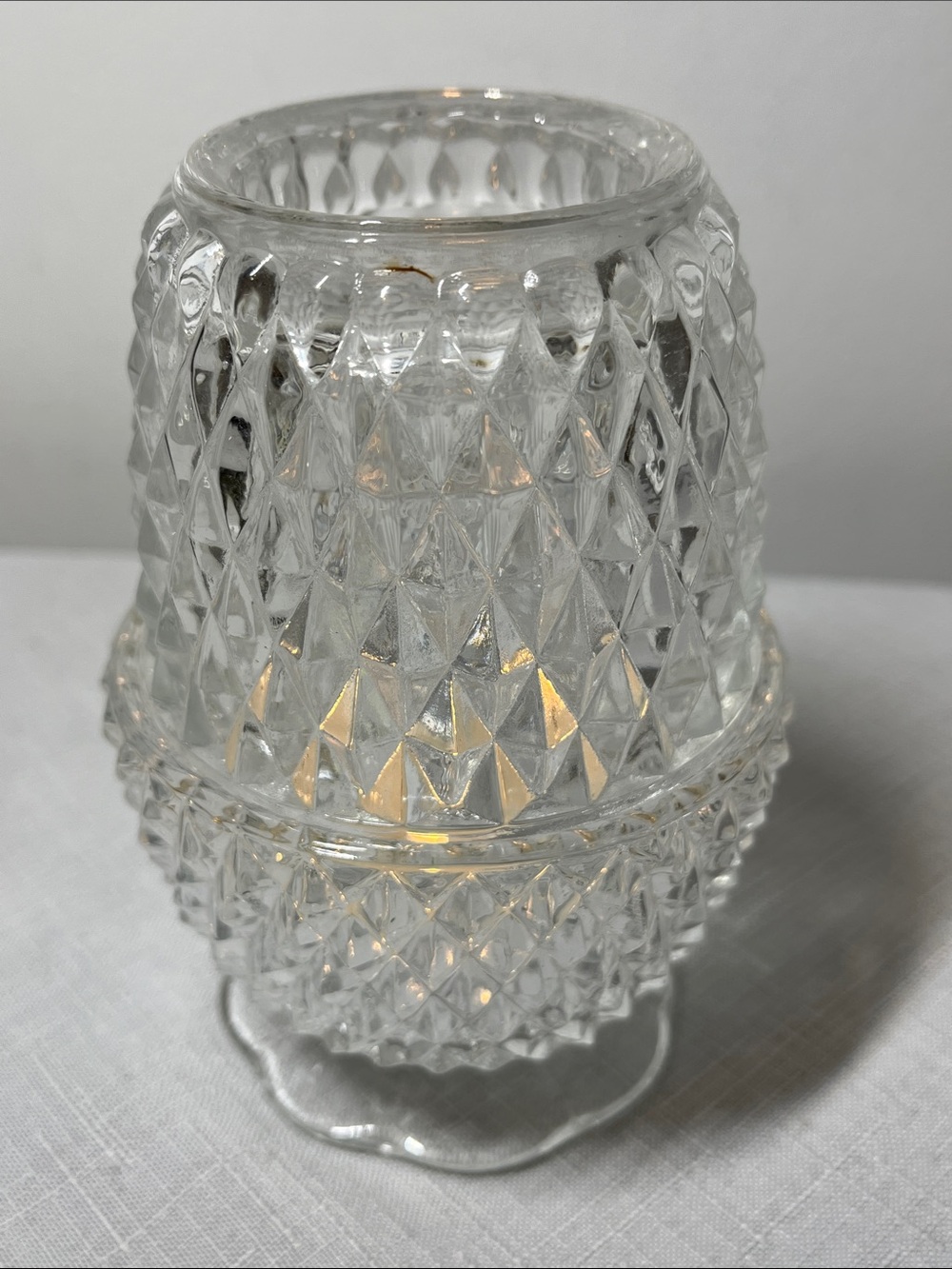 Clear Diamond-Textured Pressed glass fairy lamp Taiwan, 1970s–1980s 
tea-light